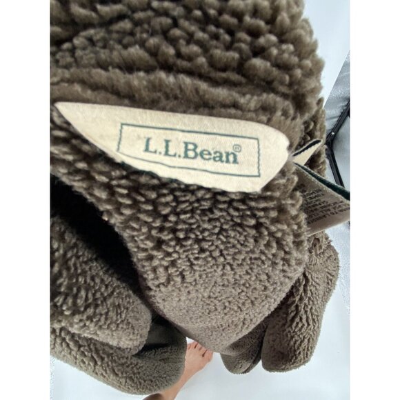 L.L. Bean Women's Faux Suede Coat Button Front Mid-Length Brown Faux Sherling LP - Picture 9 of 10